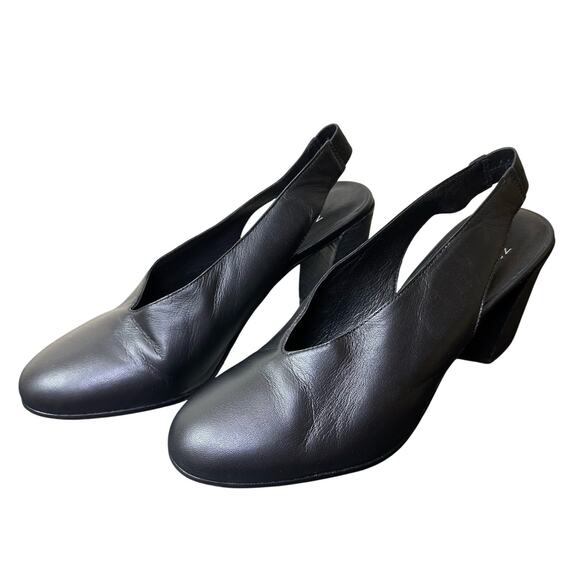 Eileen Fisher Black Leather Slingback 3" Block Heel Size 7.5 - Picture 1 of 9
